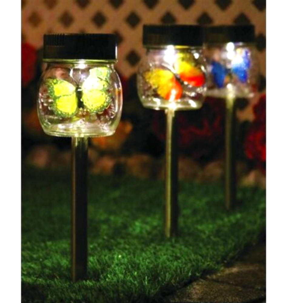 Butterfly Lights Solar Stake Pathway Sidewalk Porch Planter Yellow Green Monarch